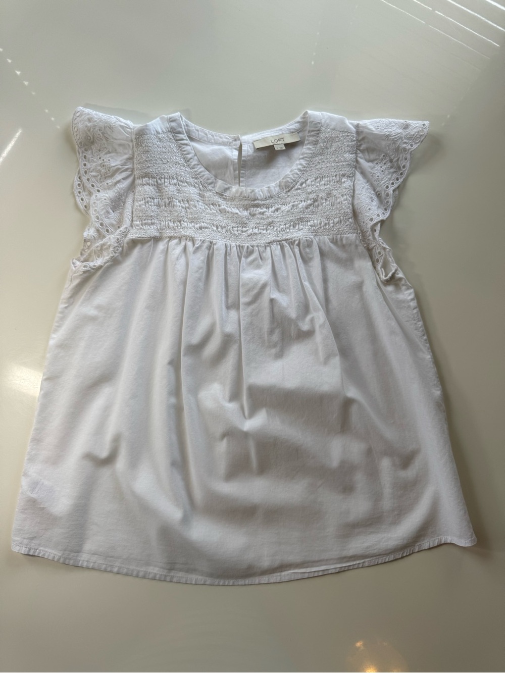 LOFT White Eyelet Flutter Sleeve Girls' Top